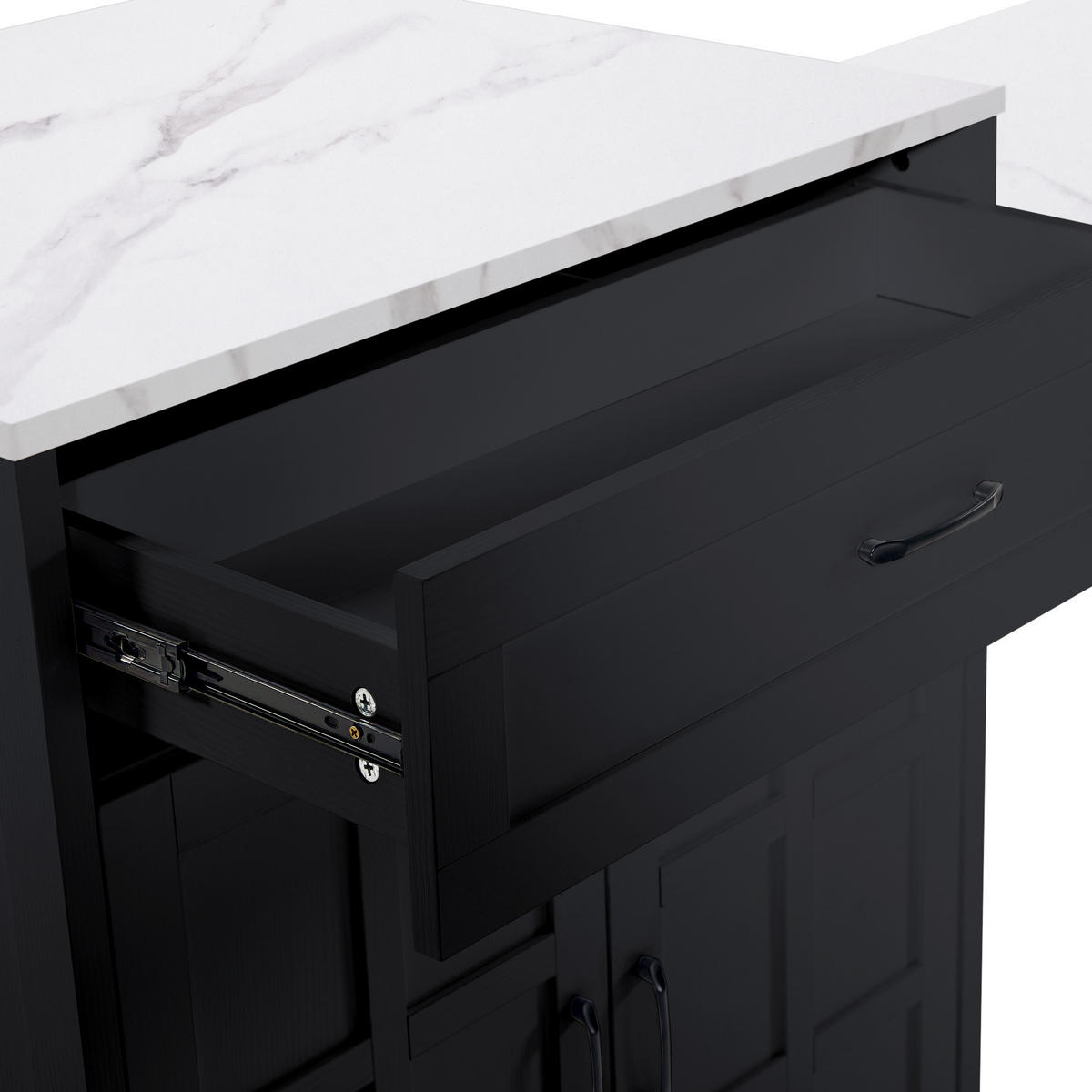 AUSZIEHBARER Bartisch 133-202x70x93,5cm Schwarz mit Schublade & Gewürzregal - Schwarz, Holzwerkstoff (202/93.5/70cm) - Modfu