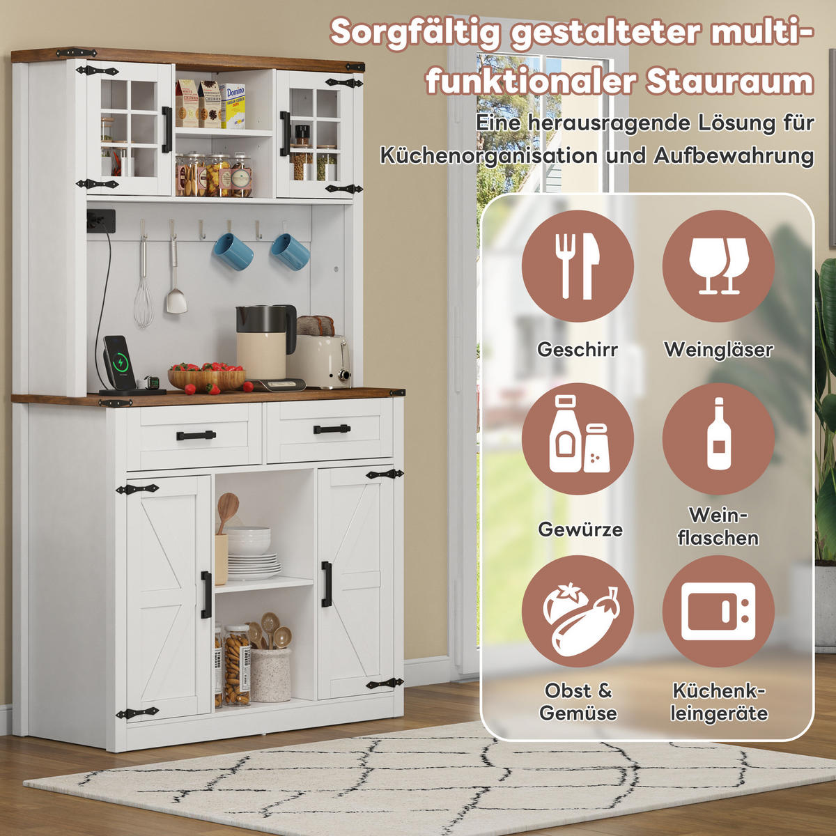 BARSCHRANK mit LED und Ladestation MDF Brown+White - Braun, Holzwerkstoff (40/172/100cm) - Meubliv