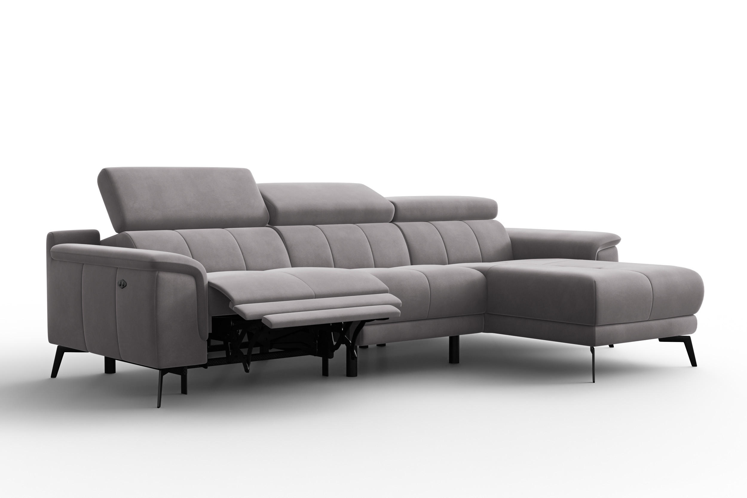 ECKSOFA FIERO 4-Sitzer RECHTS, Dunkelgrauer Veloursstoff - Dunkelgrau/Schwarz, Holz/Textil (288/170cm) - Courtois Laville
