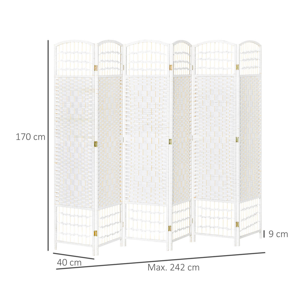 PARAVENT DE-14240 6-teilig, klappbar 242x170 cm Weiß - Weiß, Papier (242/170/1.7cm) - ComfortXL