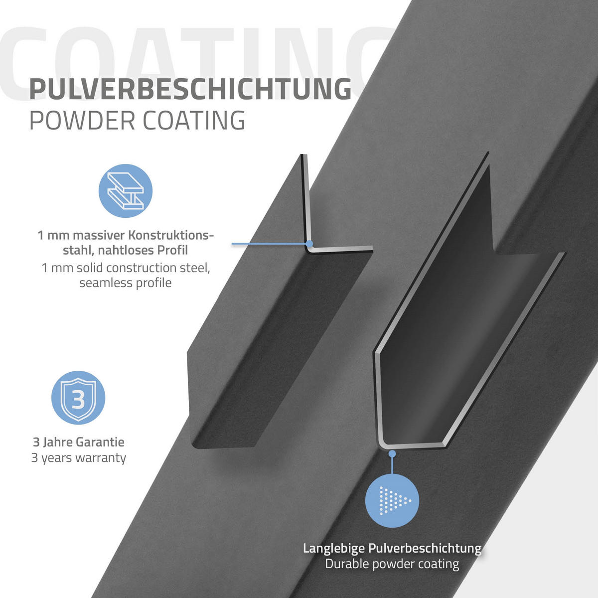 TISCHBEINE 2er Set 80GRAD 75 x 72 cm Dunkelgrau - Klar, Metall (75/8/72cm) - ML-DESIGN