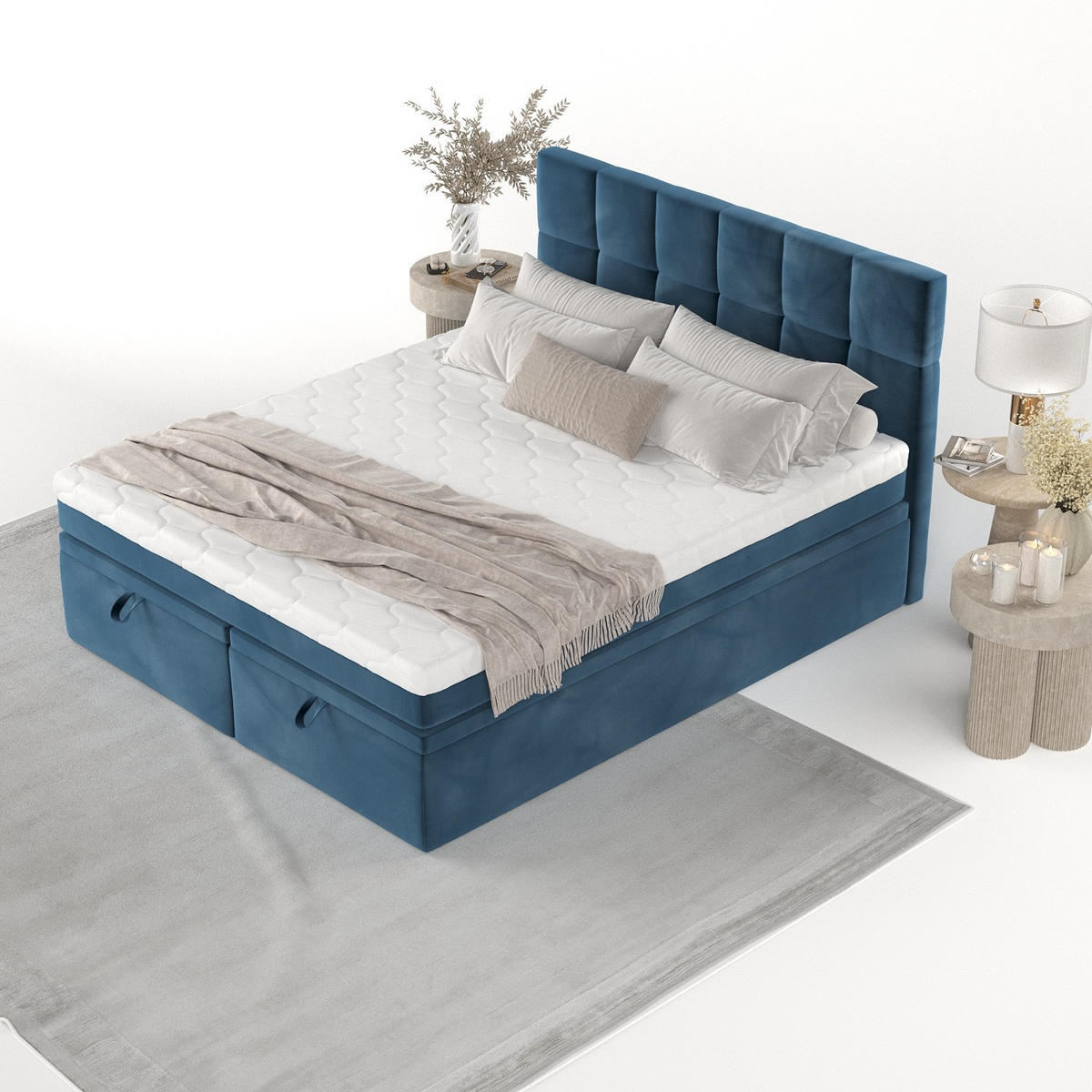 BOXBETT Elano 200/200 cm Dunkelblau im Kronos Stoff - Schwarz/Dunkelblau, Holz/Holzwerkstoff (200/200cm) - AltaBeds