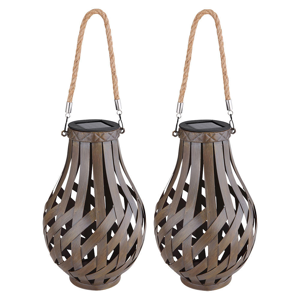 LED AUSSENLEUCHTE Bambus Braun 2er Set - Braun, Holz (17.5/17.5/27cm) - Globo Lighting