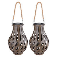 LED AUSSENLEUCHTE Bambus Braun 2er Set - Braun, Holz (17.5/17.5/27cm) - Globo Lighting