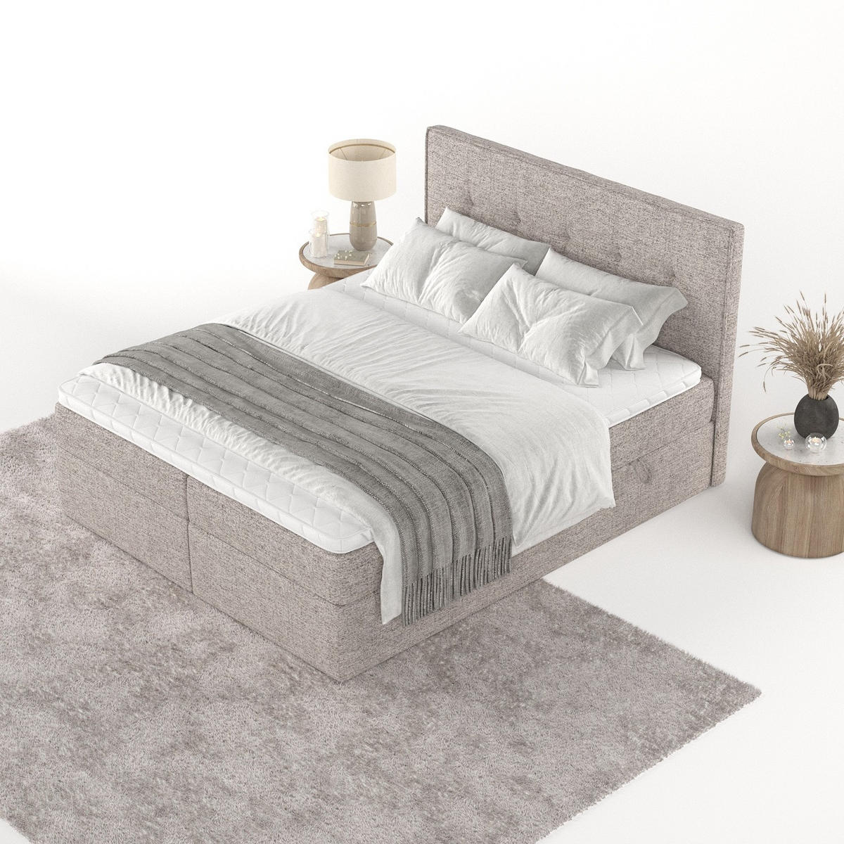 BOXBETT Mireo 200/200 cm Beige im Neve Stoff - Beige/Schwarz, Holz/Holzwerkstoff (200/200cm) - AltaBeds