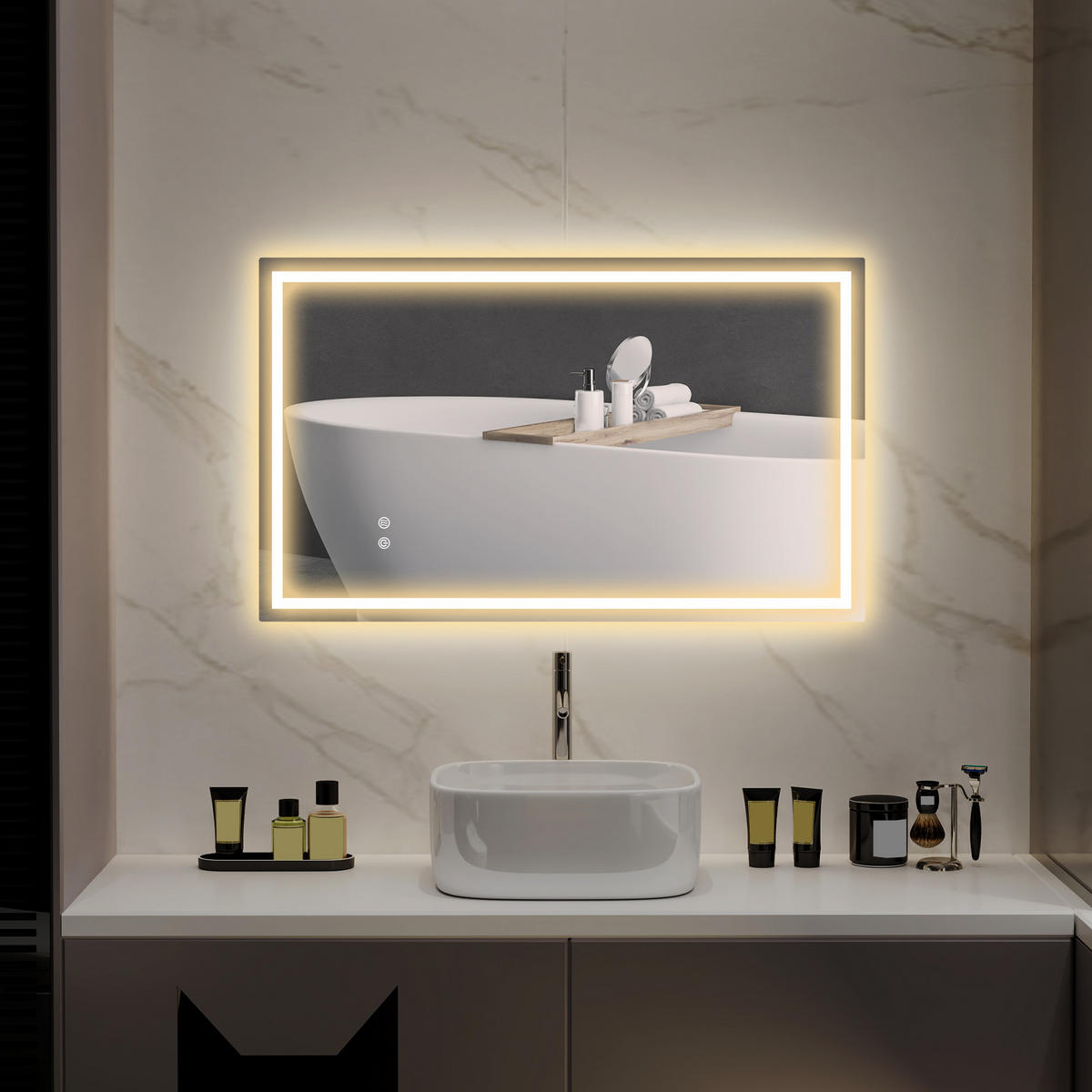 BADEZIMMERSPIEGEL mit LED DE-09285 Silber - Silberfarben, Glas (60/3/100cm) - ComfortXL