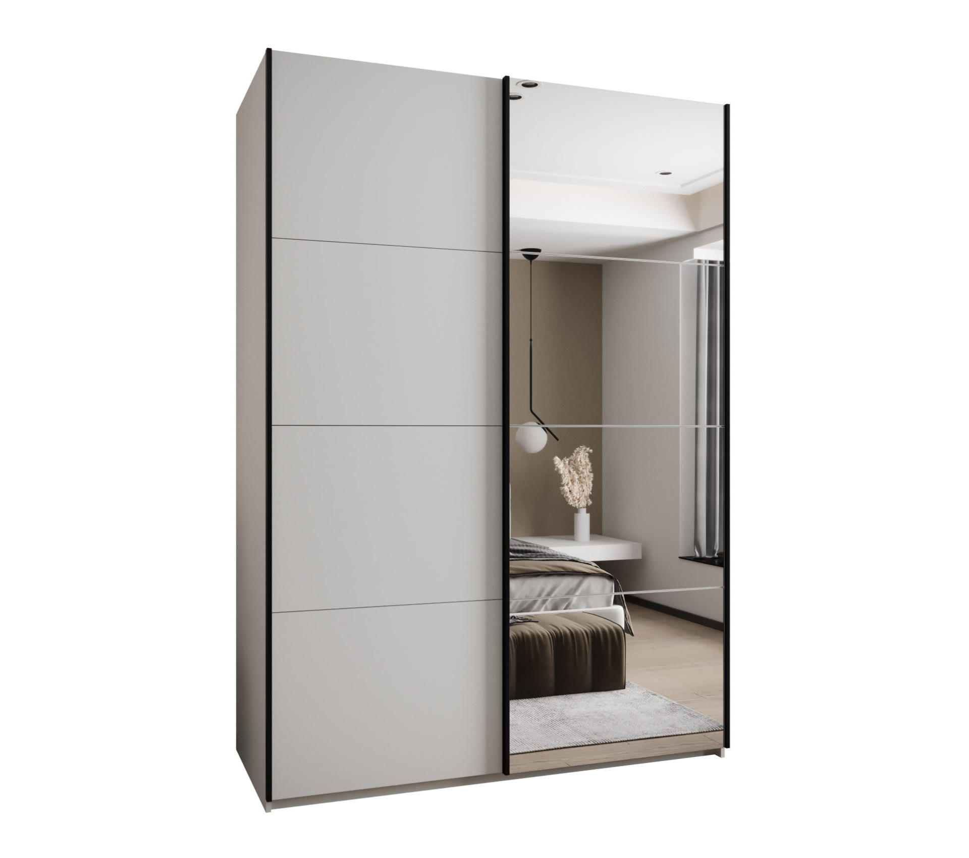 Abiks Möbel Schwebetürenschrank Weiß, Weiß, Schwarz 170x245x64 cm