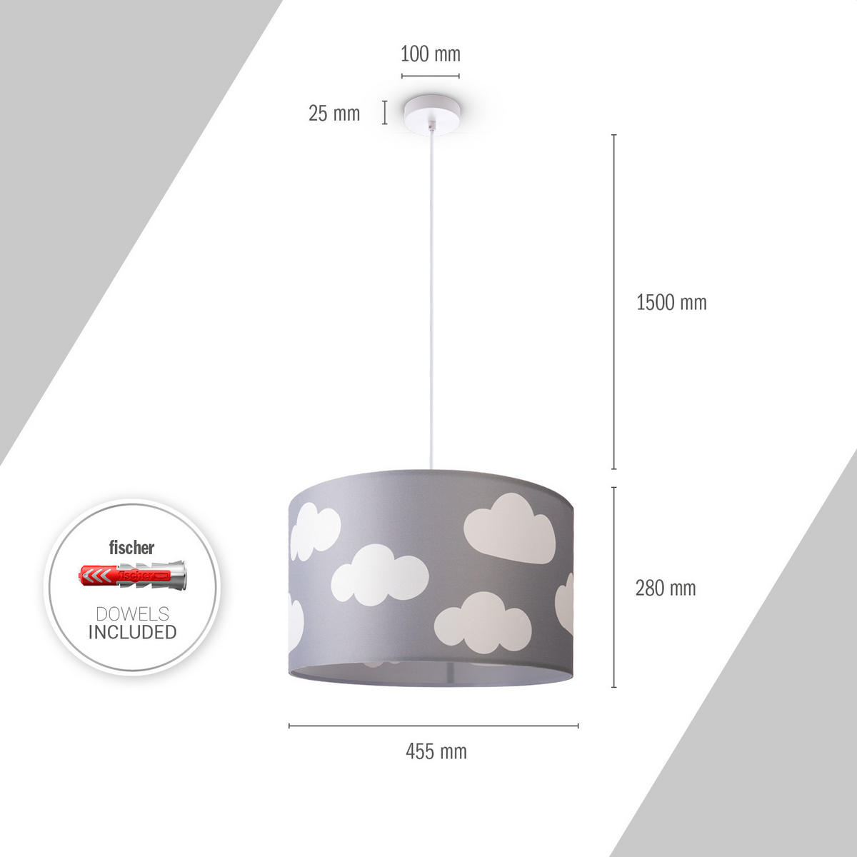 PENDELLEUCHTE Hugo Pd1 Cos 342 - Hellgrau, Metall (45.5/45.5/27cm) - Paco Home