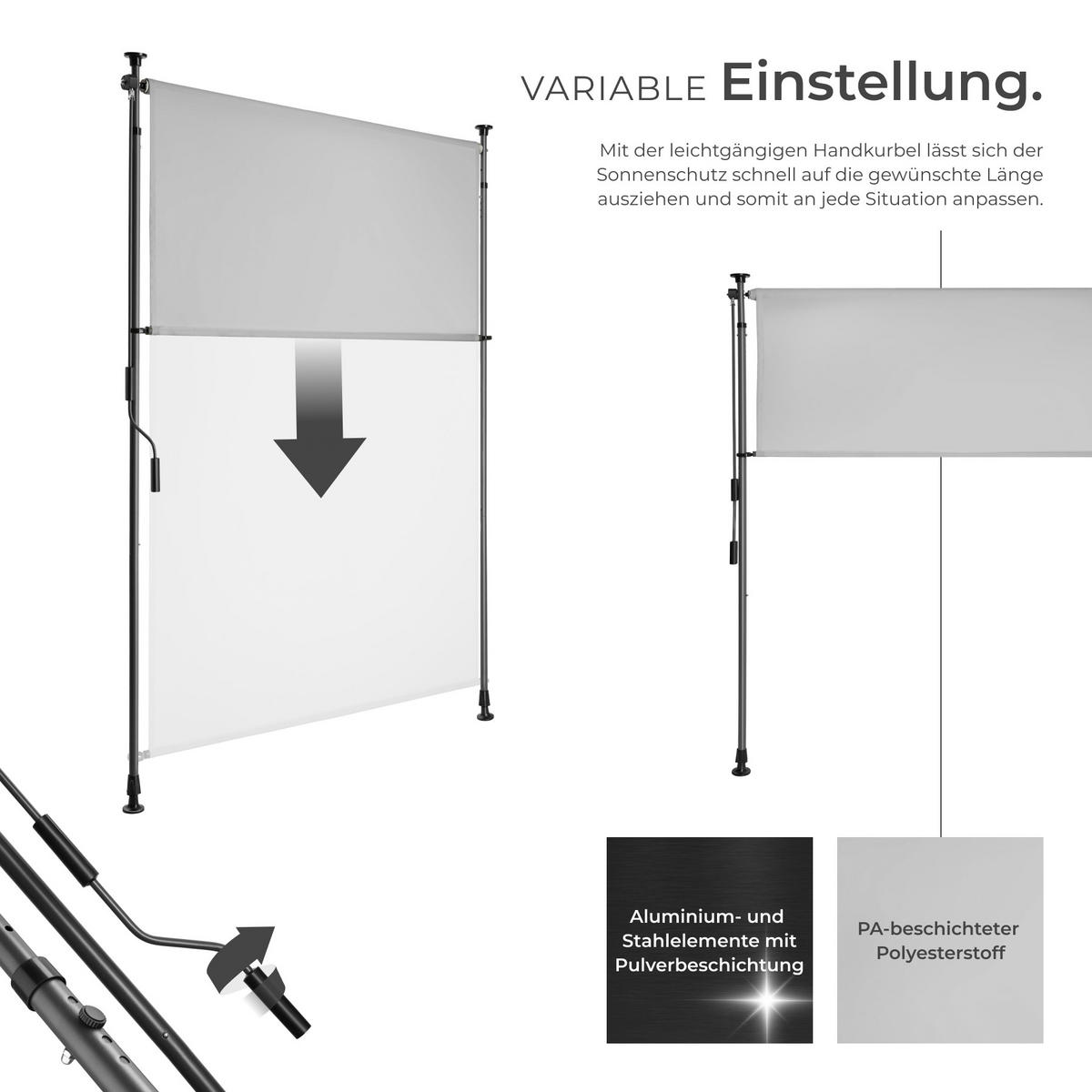 KLEMMMARKISE Taija,leichtgängige Handkurbel,hellgrau - Hellgrau, Kunststoff (108/310cm) - tectake