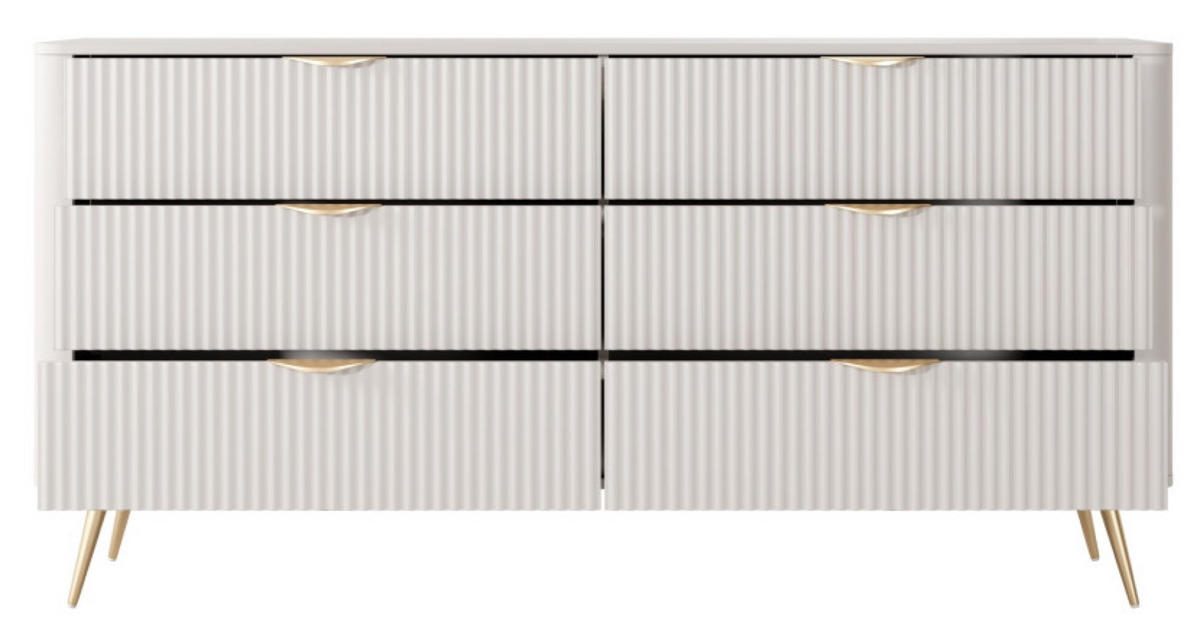 KOMMODE Beige Lena Modern Gerillt Auf Goldenen Beinen - Beige/Goldfarben, Holzwerkstoff (163/81/38cm) - Sepro Meble