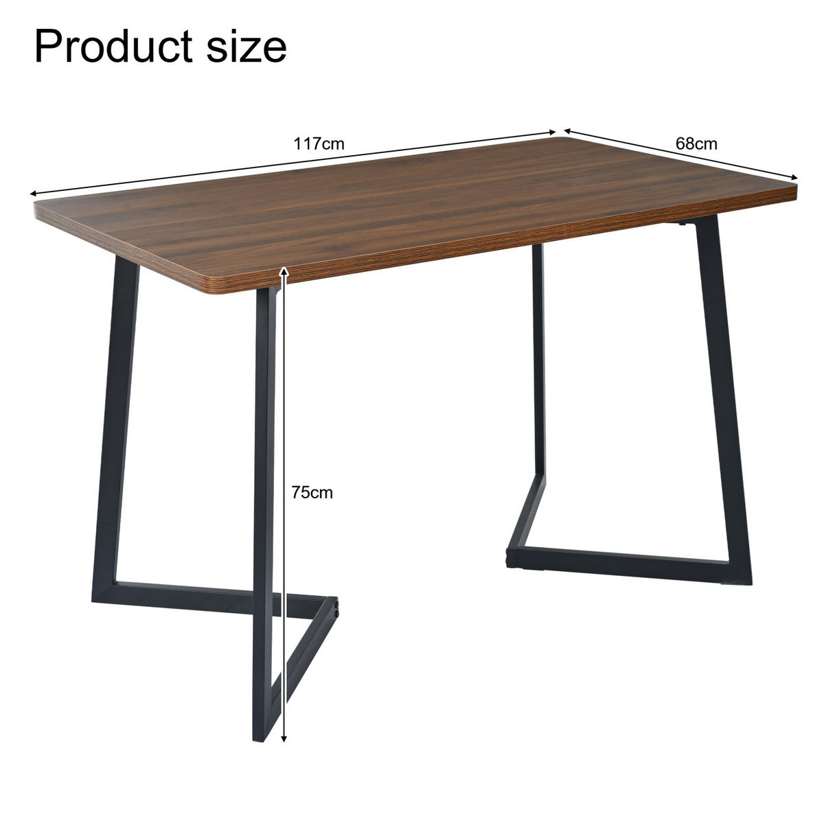 ESSTISCH 117x68x75 cm in Walnuss und Schwarz aus MDF mit Nussbaumoptik auf schwarzem Metallgestell - Walnussfarben, Holzwerkstoff (117/68/75cm) - Modfu