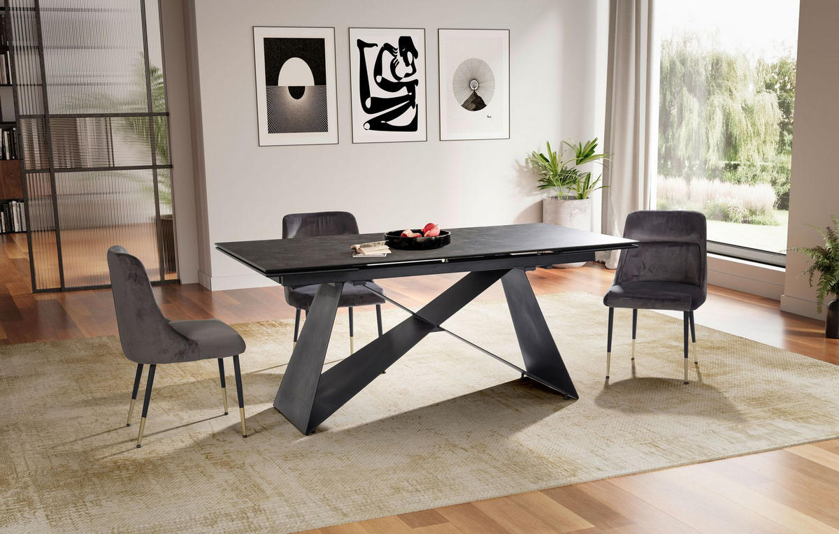 ESSTISCH Ausziehbar Keramik Glas Marmoroptik Rechteckig Groß, Schwarz 180x95x78 cm - Schwarz, Keramik/Metall (95/180/78cm) - KADIMA DESIGN
