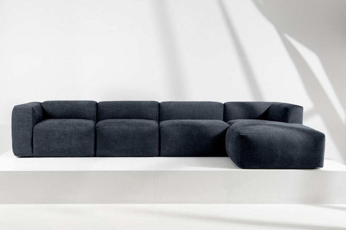 ECKMODULSOFA-RECHTS BUFFO 6-Sitzer mit extrem weicher Sitzfläche, Gewebestoff, dunkelblau - Dunkelblau, Textil (377/180cm) - KONSIMO®