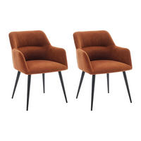 STUHL mit Armlehnen 2er-Set - Stoff & schwarzes Metall - Terracotta - HEKA - Braun, Textil (59.5/78/61cm) - Vente-Unique