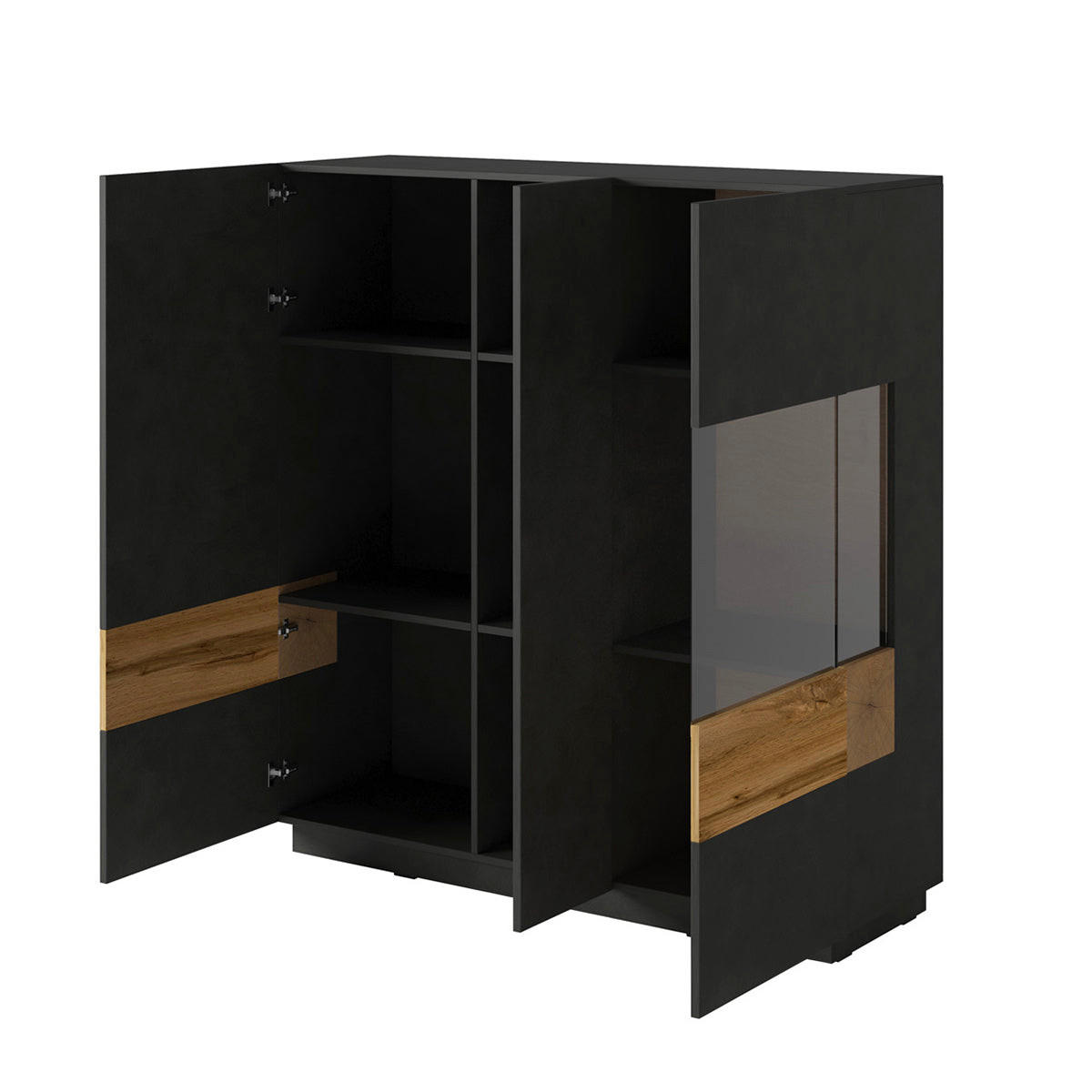 GESCHIRRSCHRANK Andrea Anthrazitgrau und Holz - Grau, Holzwerkstoff (130/139/40cm) - Petits-meubles