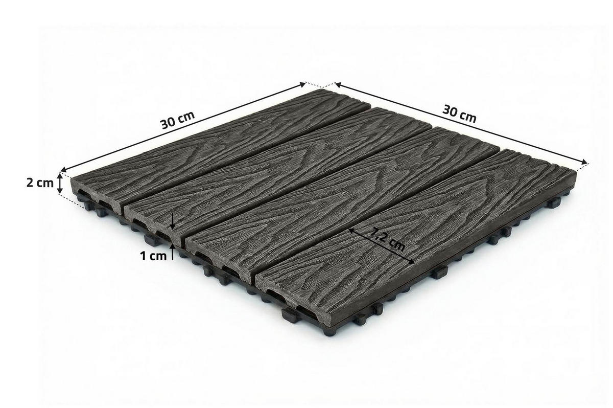 30ER-SET Terrassenplatten aus JURA-Verbundwerkstoff in grauer Holzoptik, 30 x 30 cm - Grau, Holzwerkstoff (30/30/2cm) - Casanoov