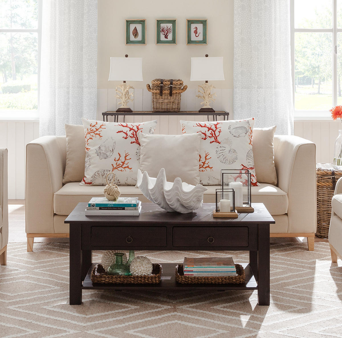 3-SITZER SOFA - Beige, Eichenholz/Textil (201/79/82cm) - home24