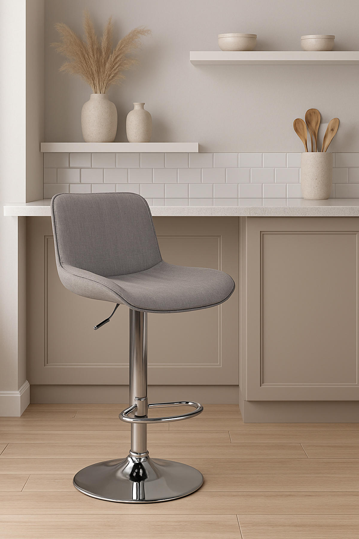 BARHOCKER Lento Gestell Metall in Chromoptik Stoff Grau - Chromfarben/Grau, Textil/Metall (50/108/50cm) - TPFLiving