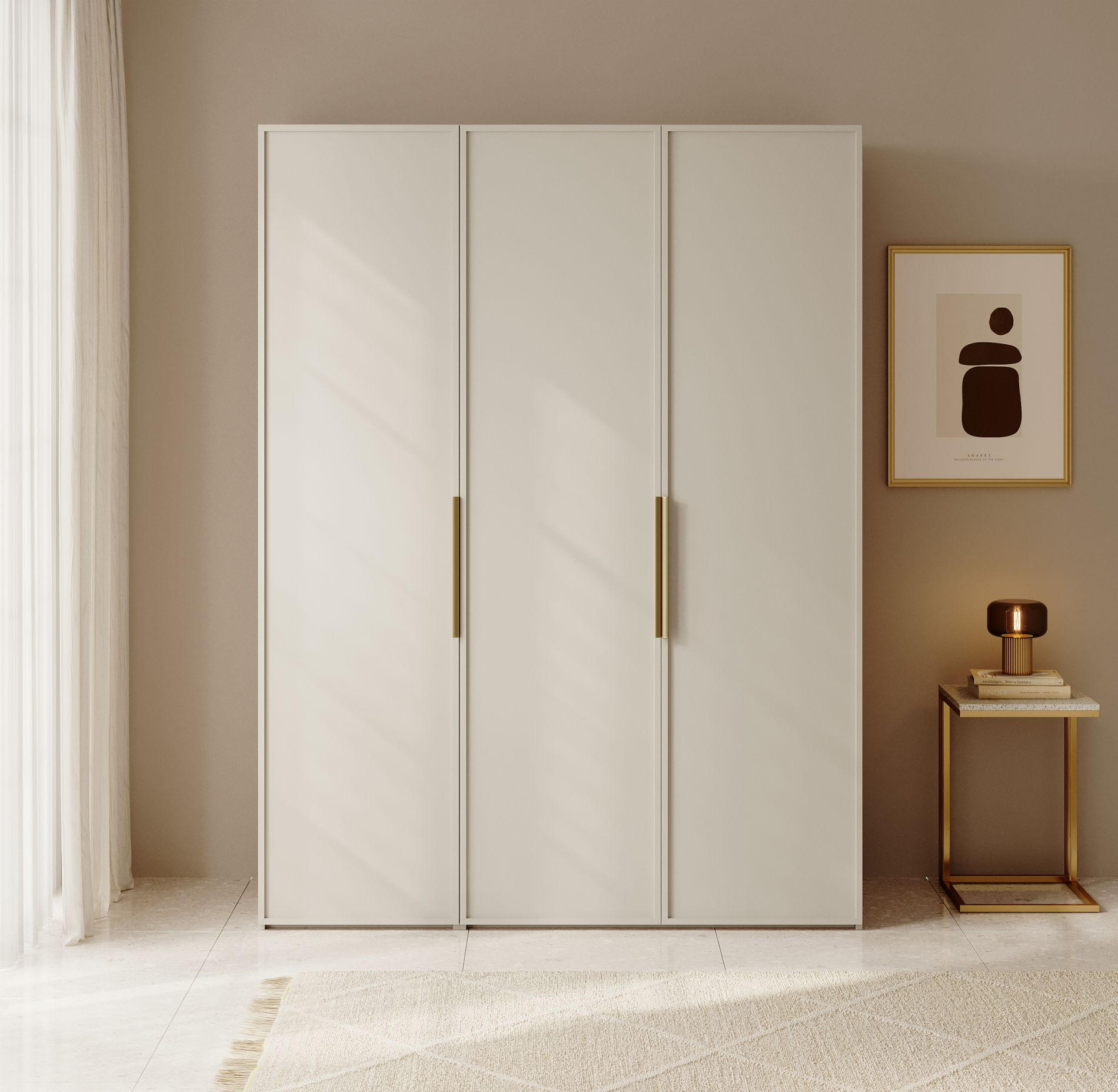 KLEIDERSCHRANK Frame Greige 150 cm - Taupe/Goldfarben, Holzwerkstoff/Metall (150/200.5/57cm) - Selsey