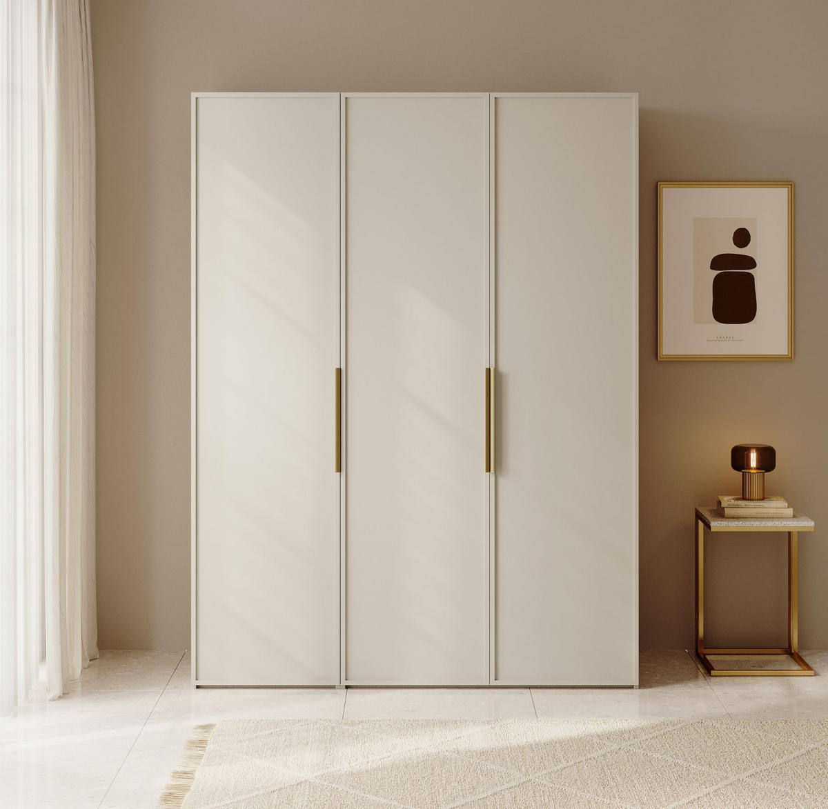 KLEIDERSCHRANK Frame Greige 150 cm - Taupe/Goldfarben, Holzwerkstoff/Metall (150/200.5/57cm) - Selsey