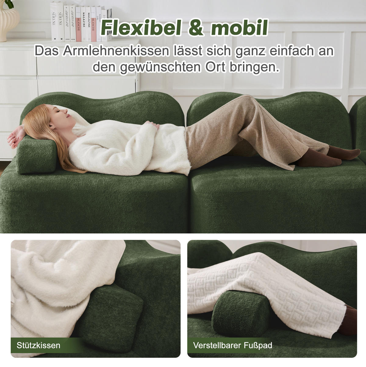 2-SITZER Sofa ohne Montage mit Wellenform und tiefer Sitzfläche, Grün - Grün, Textil (192/70/98cm) - Redom