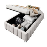 POLSTERBETT aus Leinen 90x200 cm Beige mit hydraulischem Bettkasten und kopfteillosem Design - Beige, Textil (90/200cm) - Modfu