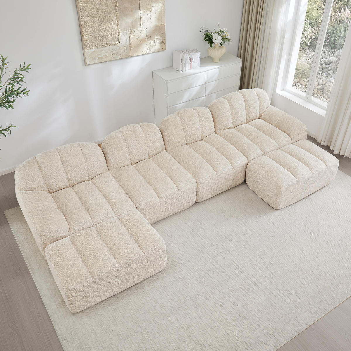 SOFA modular U-Form 4-Sitzer mit Ottoman Beige White - Beige, Kunststoff (165/79/366.1cm) - Meubliv
