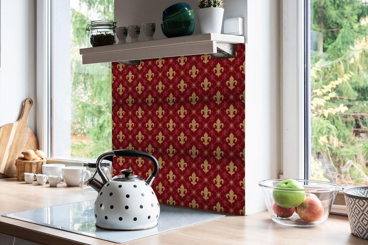 FLIESENAUFKLEBER 9 Stück 30x30 cm selbstklebend Königliche Lilien - Rot, Textil (30/1.6/30cm) - TULUP