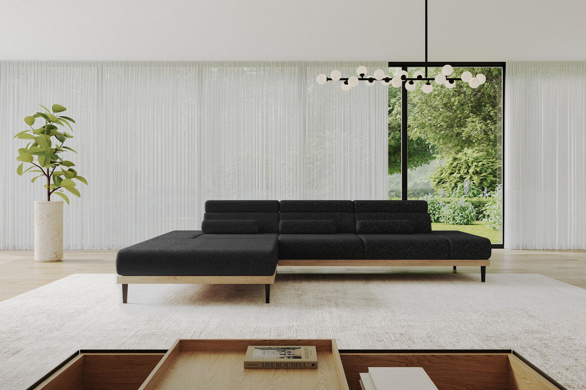 ELEKTRISCHES ECKSOFA Links MONA 316x205x85 Schwarz Velours - Schwarz, Holzwerkstoff/Textil (316/205cm) - ALTDECOR