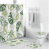 DUSCHVORHANG SET Pflanzen Blätter Palme auf Weiß dekorativ - Grün, Textil (180/180cm) - MCBOSON