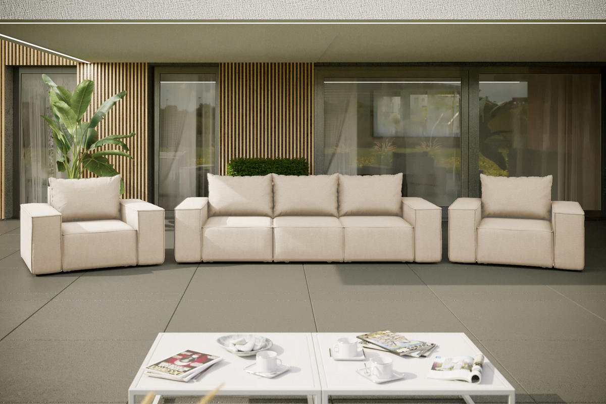 LOUNGEGARNITUR Gartenmöbel set 3+1+1 für den Garten, Terrasse, gartenmöbel lounge set SONNE EXCLUSICVE Beige - Beige, Holz - Kaiser Möbel