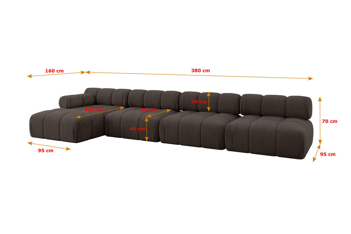 ECKSOFA modulares Sofa Razon-L3 - 380x160x70 cm Braun Velours - Braun, Holzwerkstoff/Textil (380/160cm) - ALTDECOR