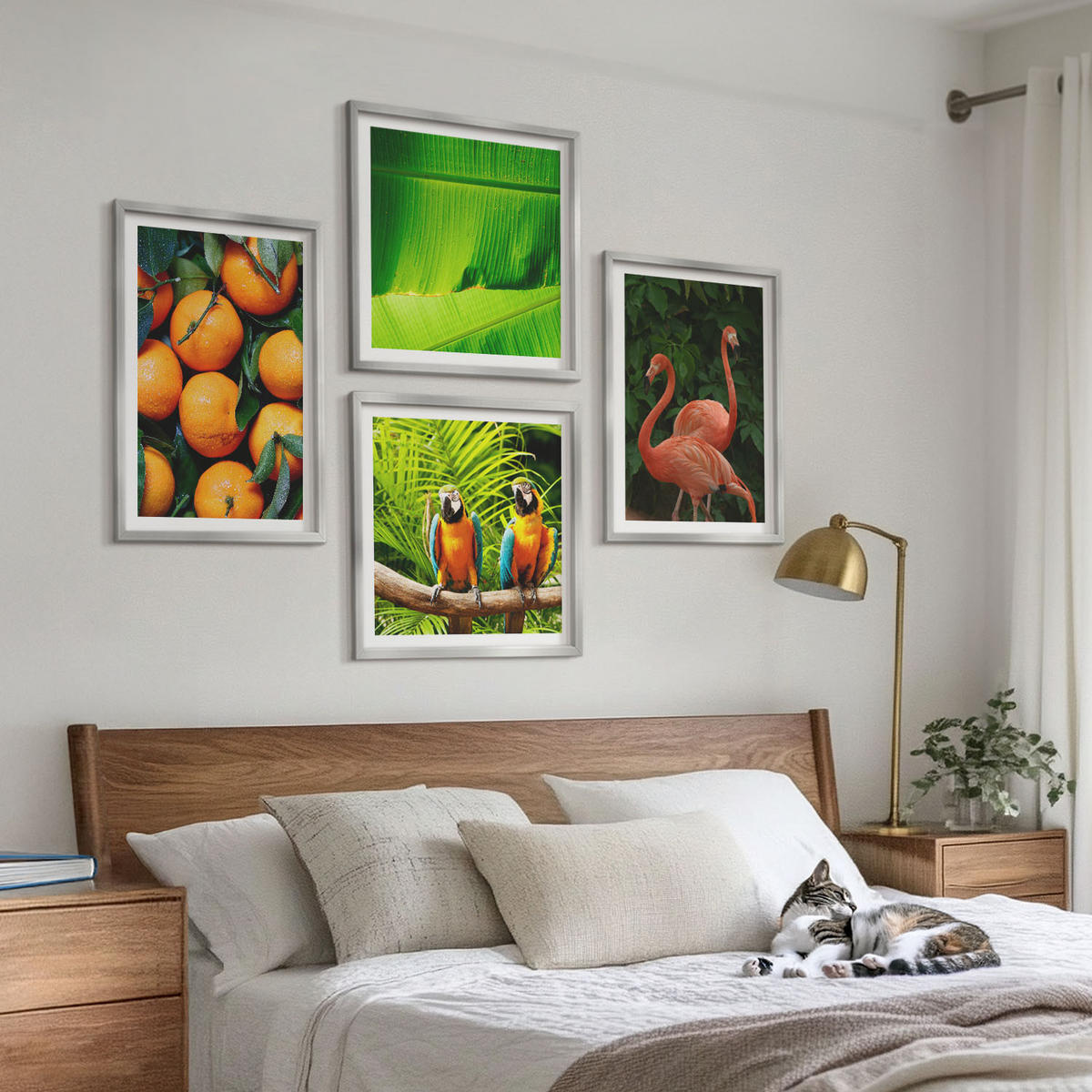 WANDBILDER 4er Set - 50x50 cm & 40x60 cm Silberner Rahmen - Fruchtige Akzente der Tropen - Silberfarben, Kunststoff (50/50cm) - ArtPrintCave