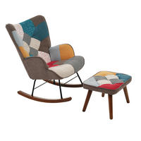 SCHAUKELSTUHL Patchwork-Design mit Fußhocker, DE-42120, Bunt - Multicolor, Holz (69.5/88.5/50cm) - ComfortXL