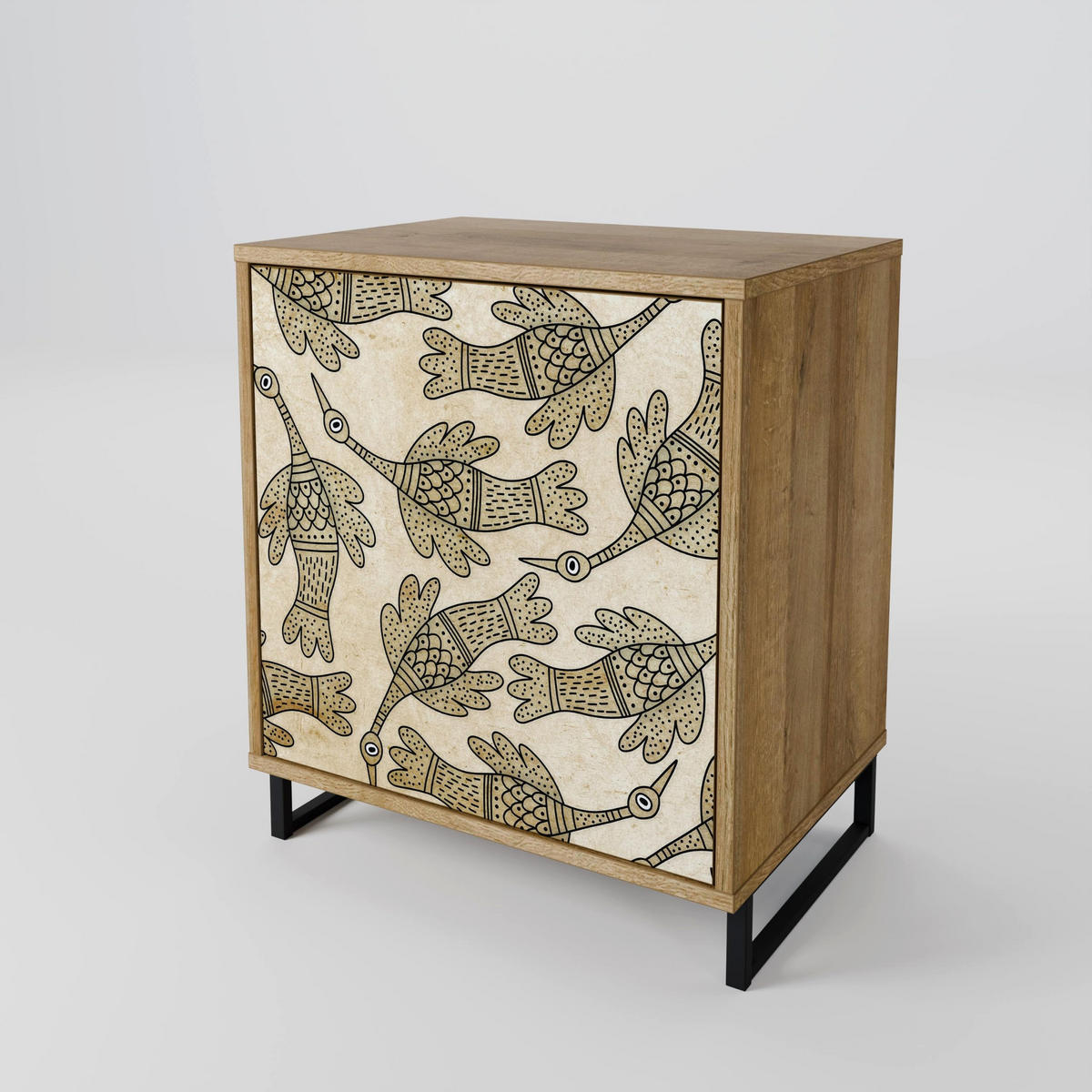 SIDEBOARD ALMONDINE SONGBIRD, Eichefarben, 57,5x42x70,5 cm, Schwarze Metall-Sternfüße - Eichefarben/Multicolor, Holzwerkstoff/Metall (57.5/70.5/42cm) - SpaceRebels