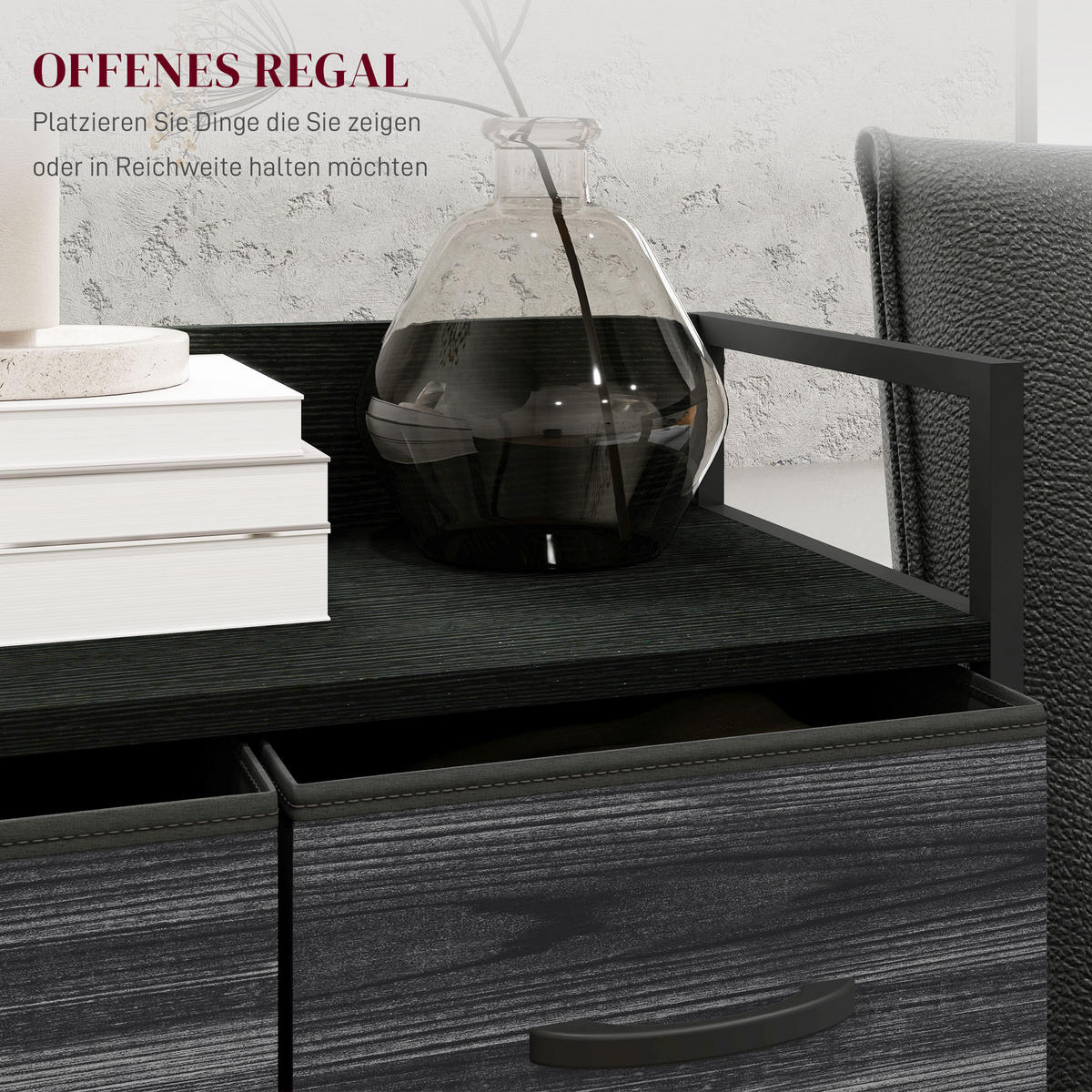 KOMMODE, Sideboard mit 4 Faltbaren Schubladen aus Stoff, Regal und Griff Schwarz - Schwarz, Textil/Metall (29/85/60cm) - HOMCOM