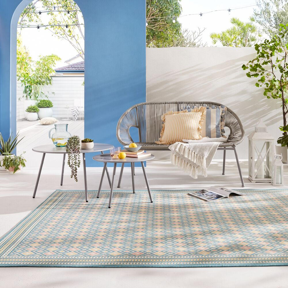 OUTDOOR-TEPPICH Pastell-Streifen, sommertauglich, eisfarben RAVENGLASS, Pastellfarben 160x230 cm - Pastellblau, Textil (160/230cm) - KADIMA DESIGN