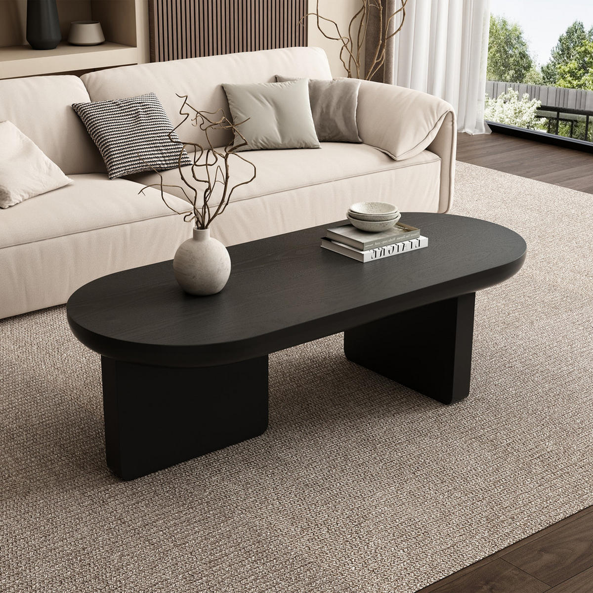 COUCHTISCH 120x50cm Schwarz Modern Minimalistisch Oval Sprühfarbe MDF - Schwarz, Holz (130/59/17cm) - FLIEKS