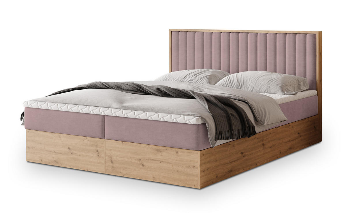 POSTEL BOXSPRING VARELI 160x200 cm, s matrací a úložným prostorem, starorůžová - starorůžová, kompozitní dřevo/textil (160/200cm) - MASSENO