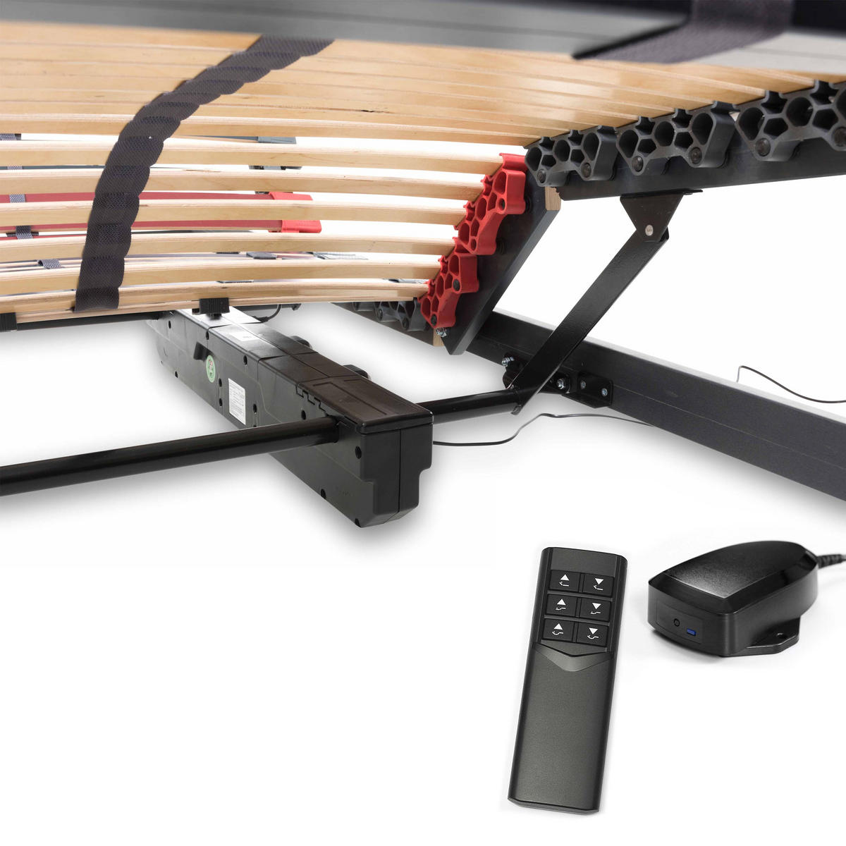 LATTENROST Max Premium Elektro, 7-Zonen mit 44 Leisten, mit Motor, Größe: 140x220 - Anthrazit, Holz (140/220cm) - Betten-ABC