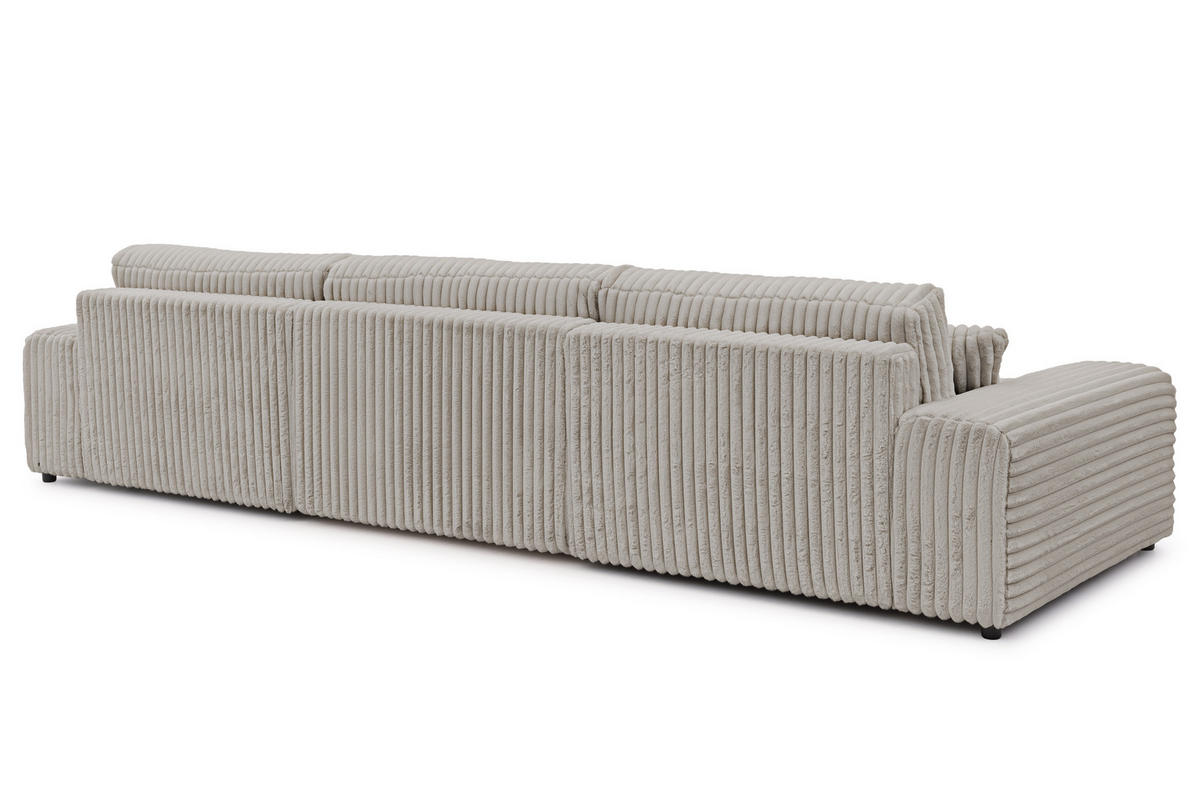 WOHNLANDSCHAFT Mollis Hellgrau Plüschcord mit Schlaffunktion - Hellgrau/Schwarz, Holz/Kunststoff (350/77/168cm) - S-Style Möbel