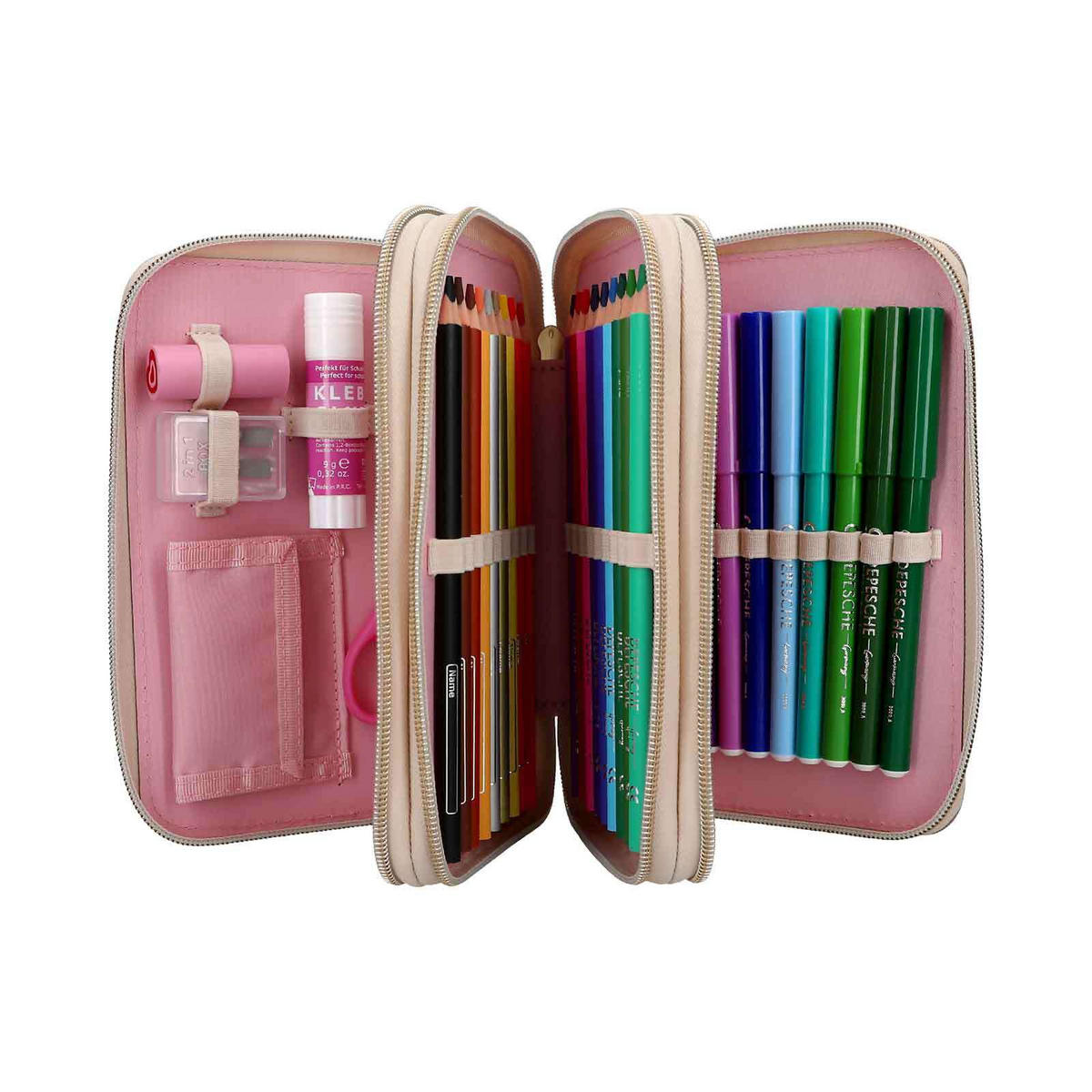 3-FACH FEDERTASCHE CLASSIC INKL. STIFTE Miss Melody rosa 7,5 x 13 x 20 cm - Rosa, Kunststoff (13/20/7.5cm) - Depesche Germany