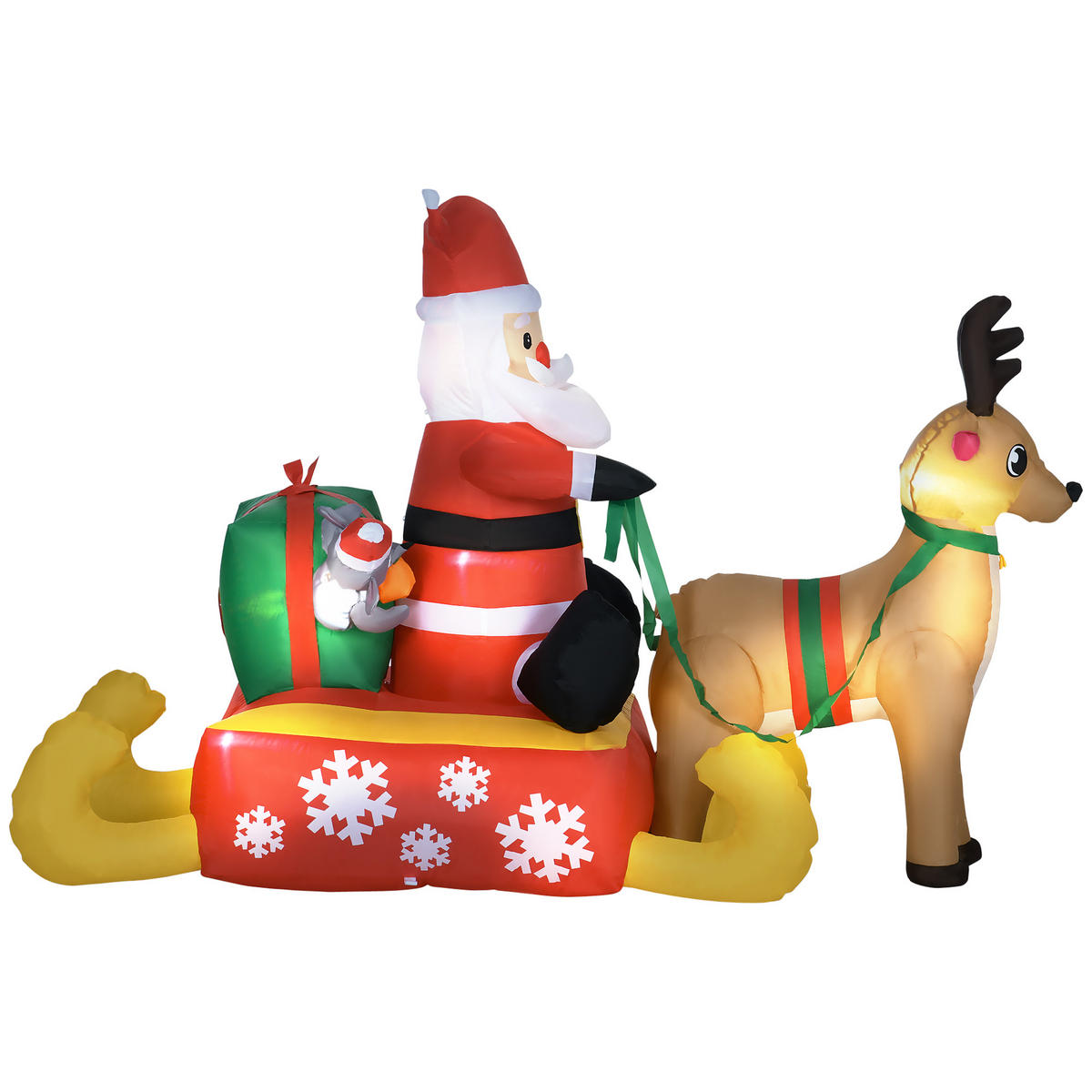 AUFBLASBARER Weihnachtsmann mit Rentieren und Schlitten Rot 190.0/72.0/122.0cm - Rot, Textil (72/122/190cm)