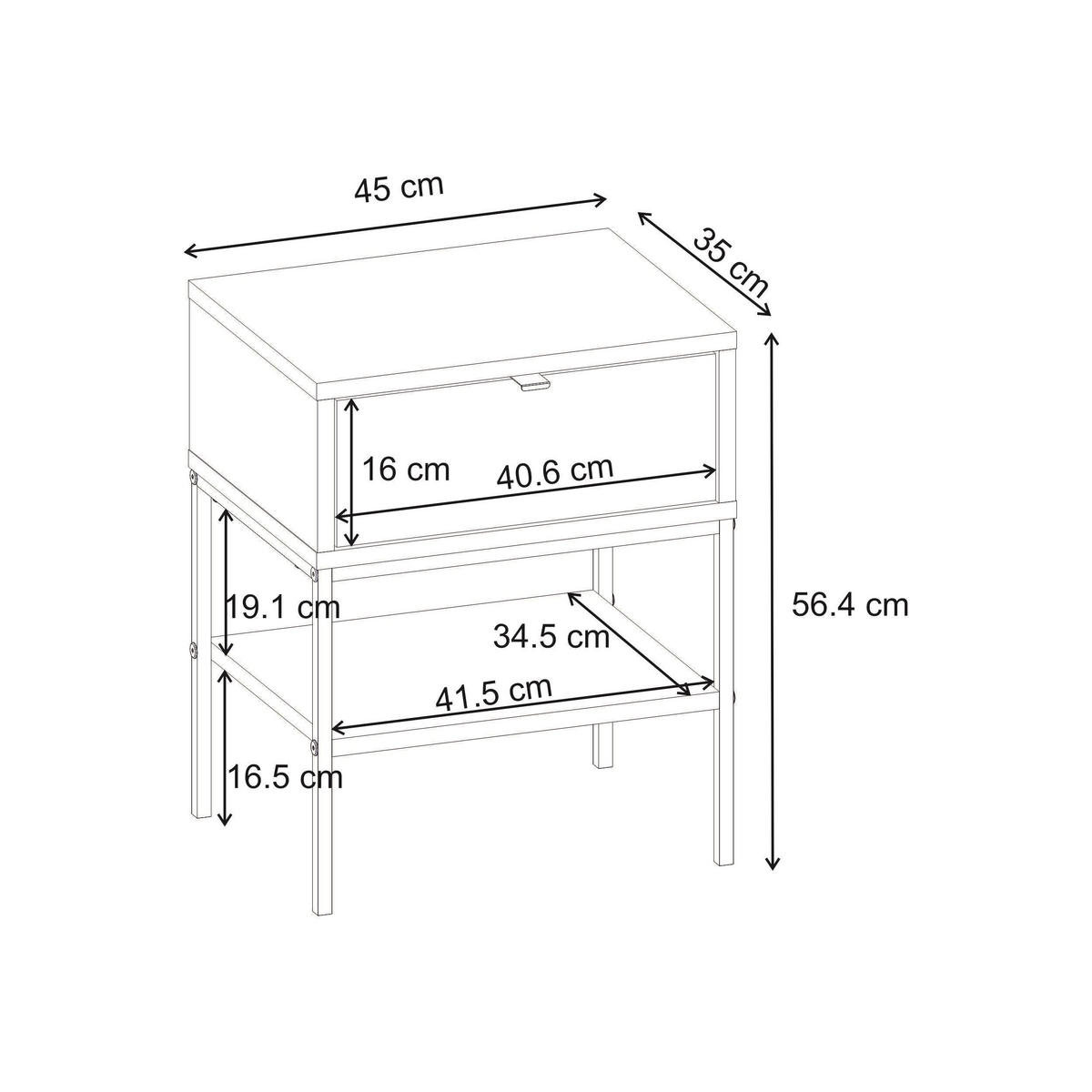 NACHTTISCH Melis Warme Eiche, Schwarzes Holz 45/35/56,4 cm - Schwarz/Braun, Holzwerkstoff/Metall (45/56.4/35cm) - Decortie