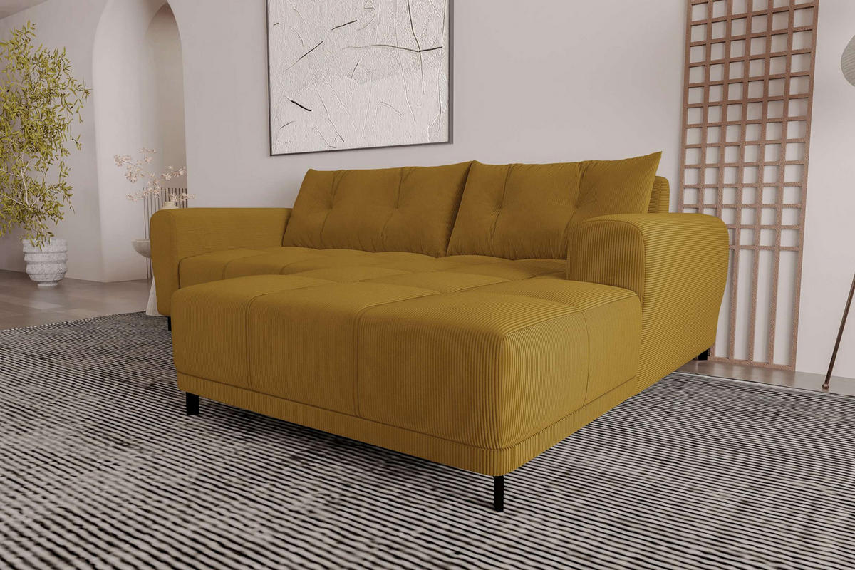 ECKSOFA Massimo Cordstoff Goldfarben inkl. Schlaffunktion Rechts - Goldfarben/Schwarz, Textil/Metall (246/177cm) - 99rooms
