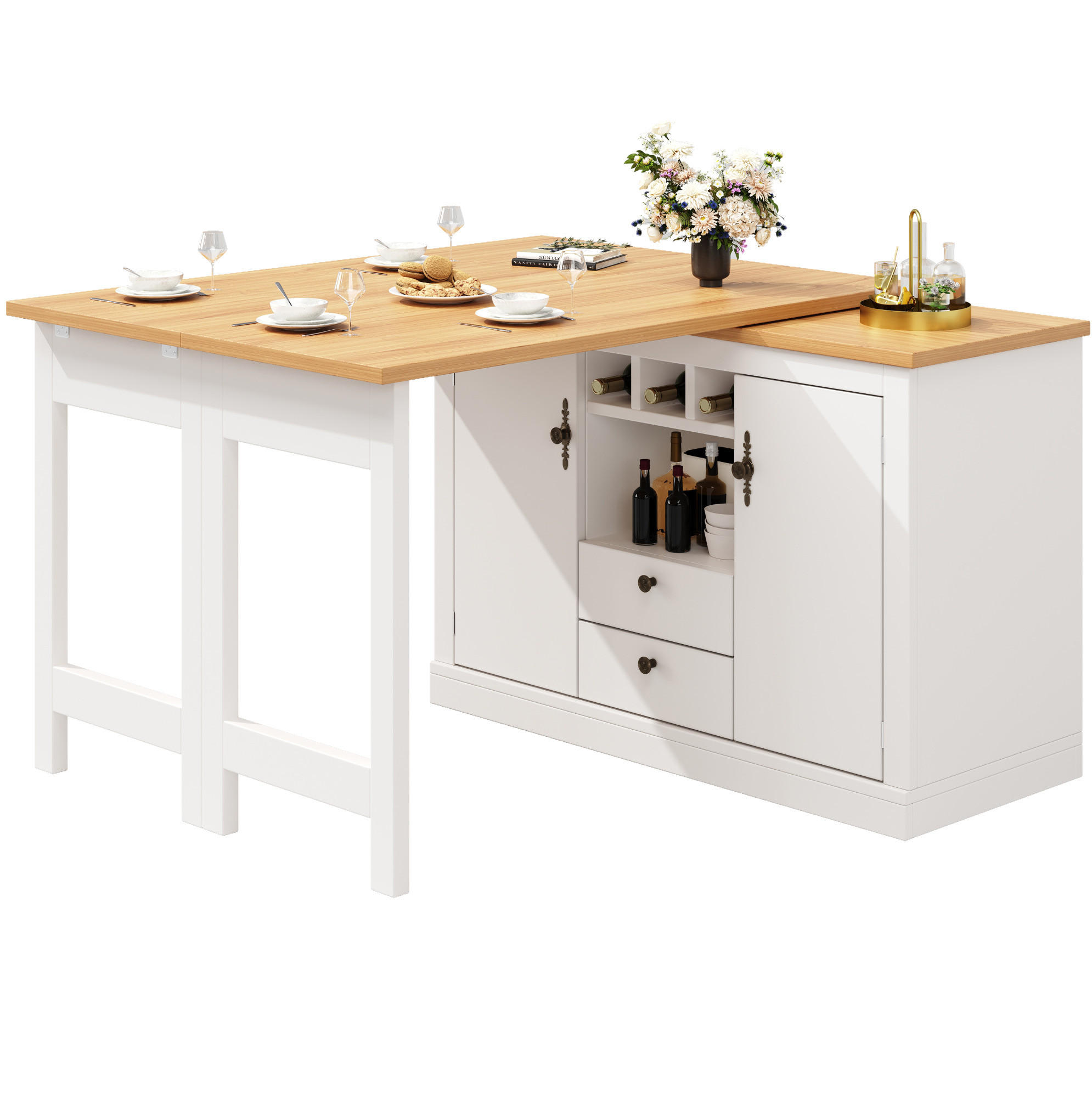 BARTISCH 120-180/40/76 cm ausziehbar mit Stauraum und 360°-Drehfunktion - Naturfarben, Holzwerkstoff (40/180/76cm) - BEAOK