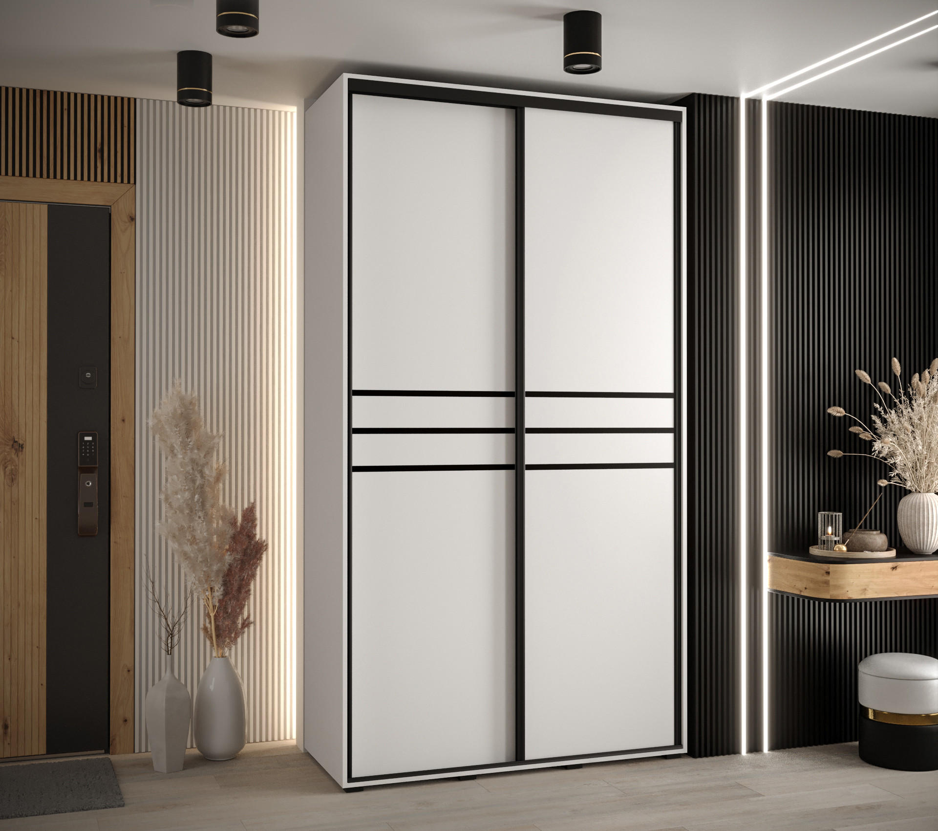 SCHWEBETÜRENSCHRANK 235,2/140/60 2-türig - Schwarz/Weiß, Holz/Metall (140/235/60cm) - Abiks Möbel