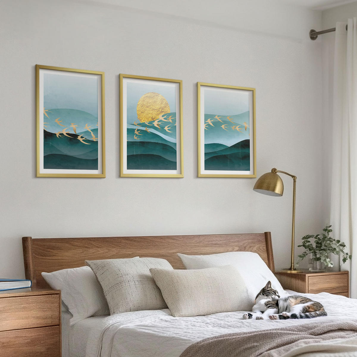 BILDER SET 3er Set - 40x60 cm Goldrahmen - Abstrakte Sonnenuntergangslandschaften - Goldfarben, Kunststoff (40/60cm) - TULUP