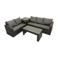 GARTENSOFA SET mit COUCHTISCH BEISTELLTISCH Polyrattan 5-Sitzer - Dunkelgrau/Grau, Glas/Kunststoff - Fimous
