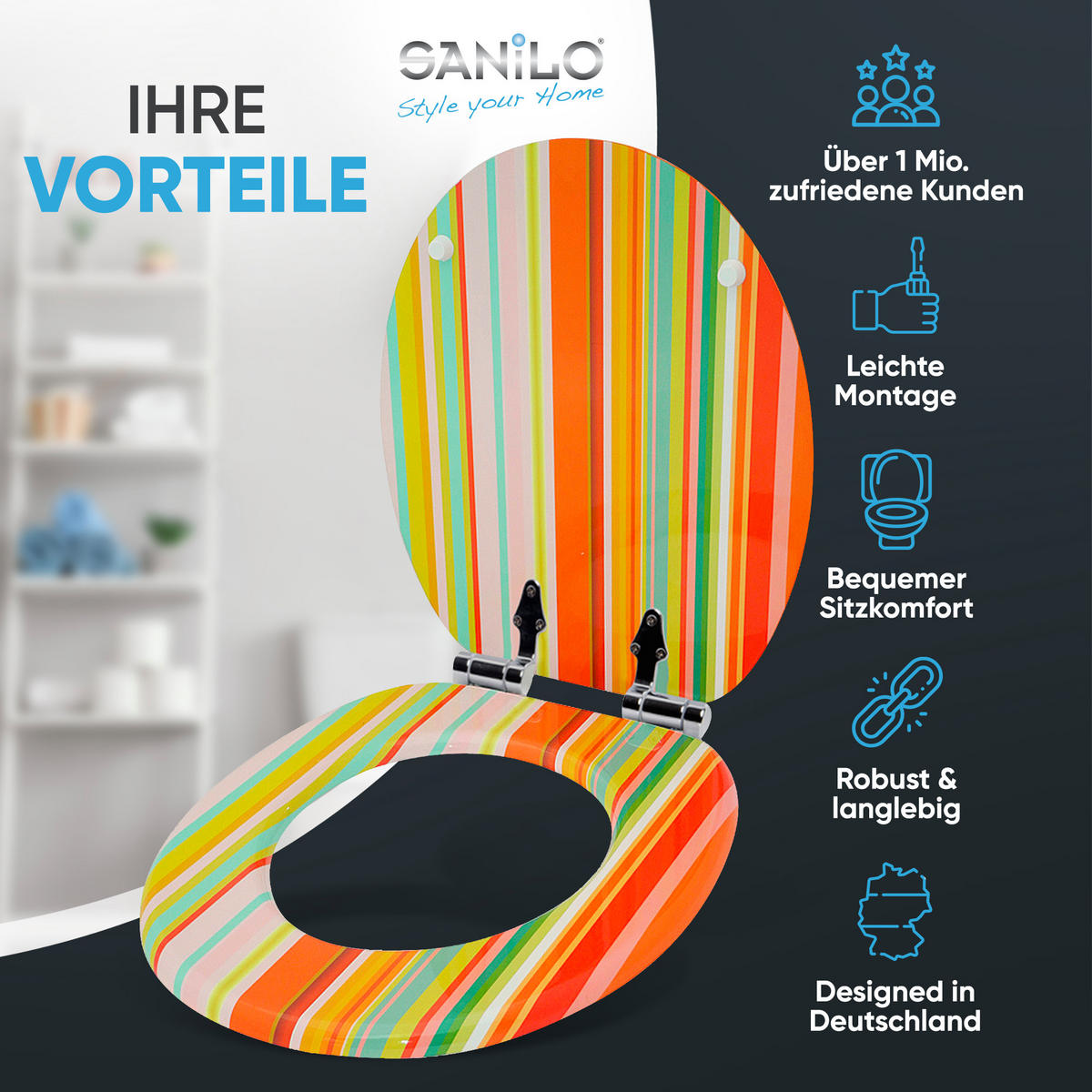 WC-SITZ mit Absenkautomatik Starstripes - Multicolor, Holzwerkstoff (38/6/47cm) - Sanilo